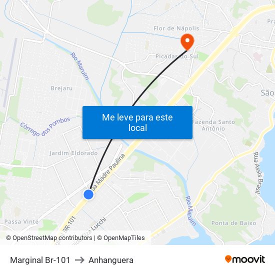 Marginal Br-101 to Anhanguera map