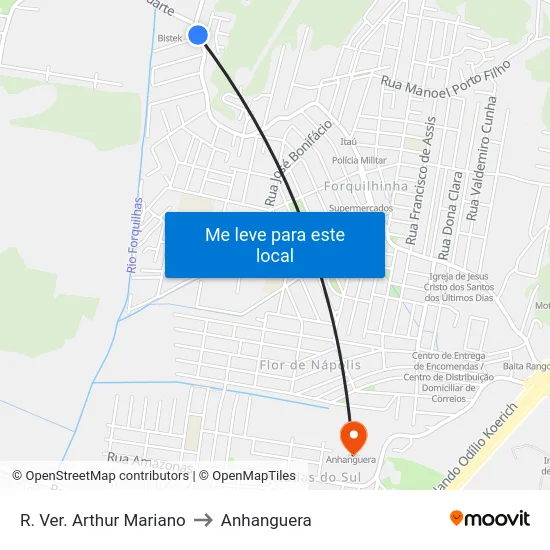 R. Ver. Arthur Mariano to Anhanguera map