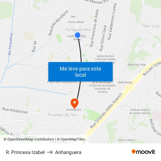 R. Princesa Izabel to Anhanguera map