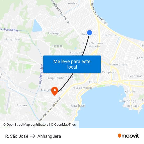 R. São José to Anhanguera map
