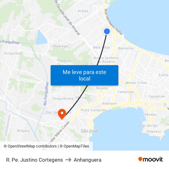 R. Pe. Justino Cortegens to Anhanguera map