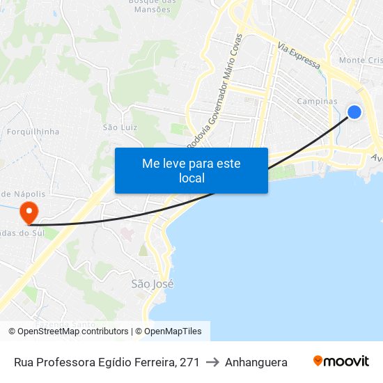 Rua Professora Egídio Ferreira, 271 to Anhanguera map