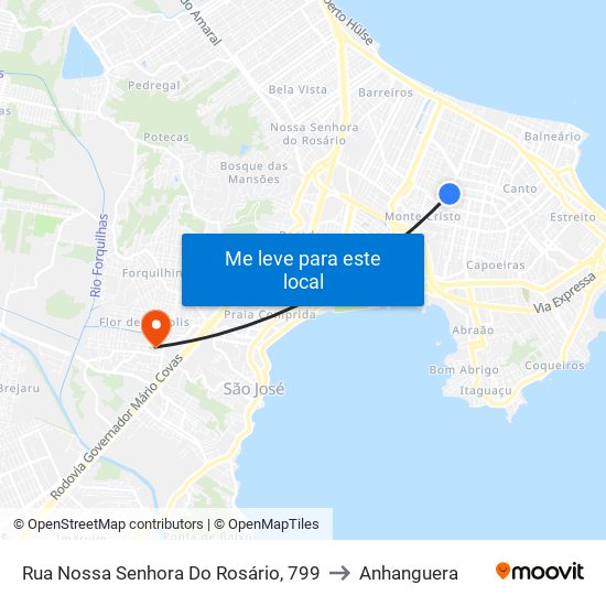 Rua Nossa Senhora Do Rosário, 799 to Anhanguera map