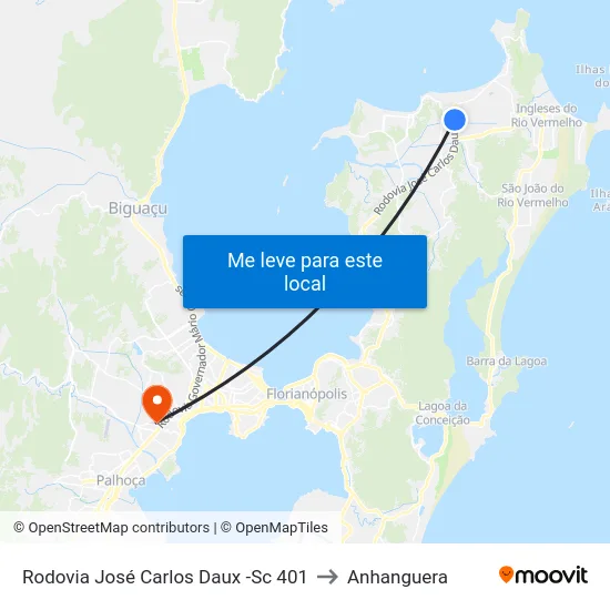 Rodovia José Carlos Daux -Sc 401 to Anhanguera map