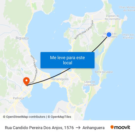 Rua Candido Pereira Dos Anjos, 1576 to Anhanguera map