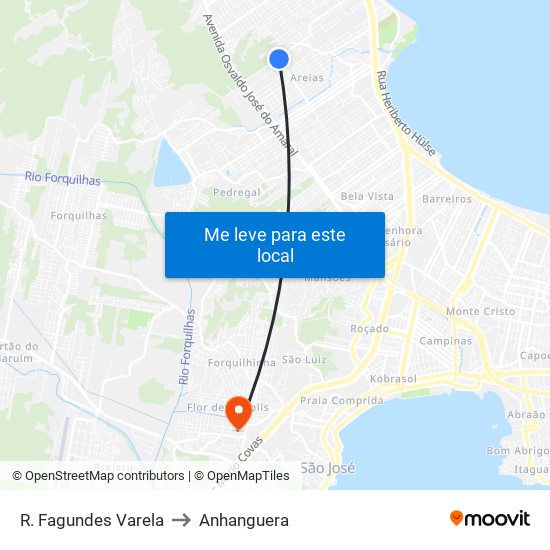 R. Fagundes Varela to Anhanguera map