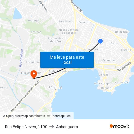 Rua Felipe Neves, 1190 to Anhanguera map