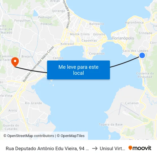 Rua Deputado Antônio Edu Vieira, 94 (001) to Unisul Virtual map