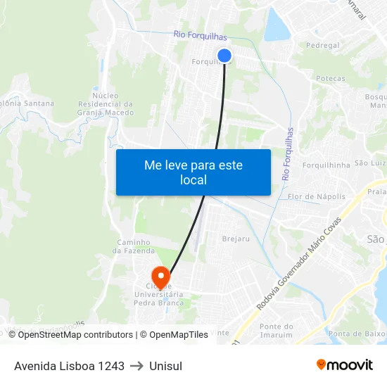 Avenida Lisboa 1243 to Unisul map