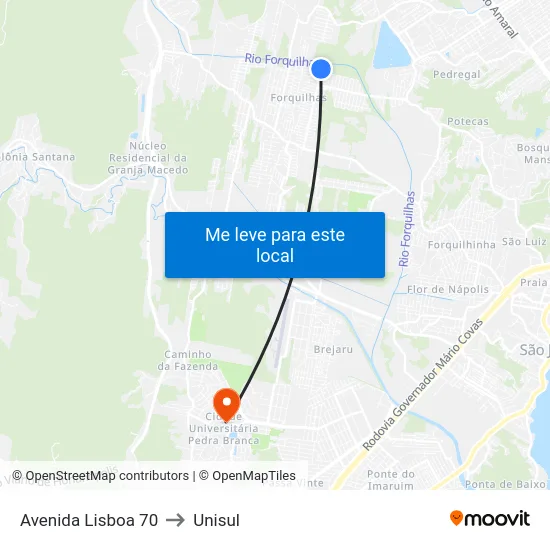 Avenida Lisboa 70 to Unisul map