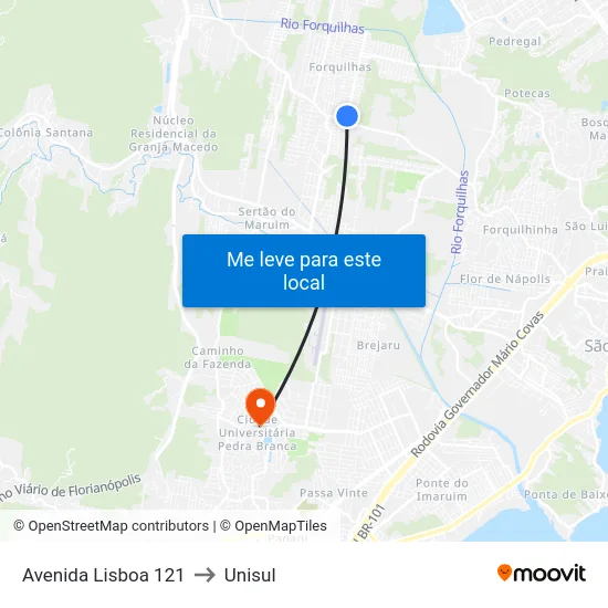 Avenida Lisboa 121 to Unisul map