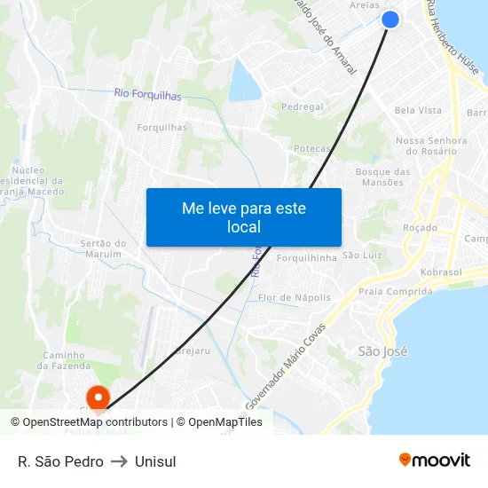 R. São Pedro to Unisul map
