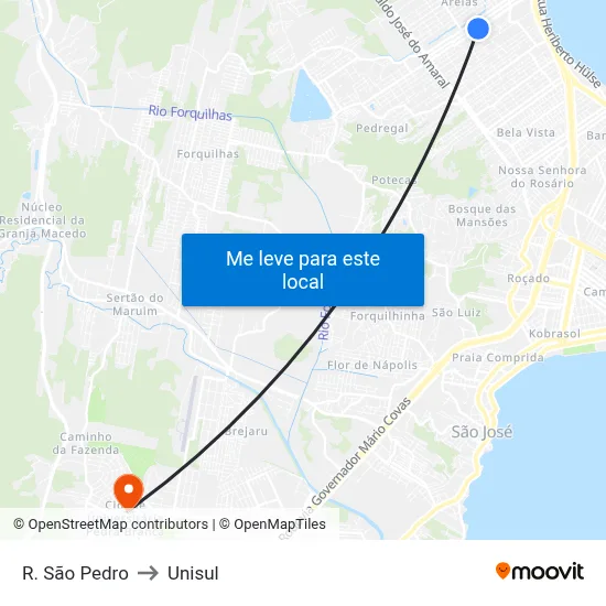 R. São Pedro to Unisul map
