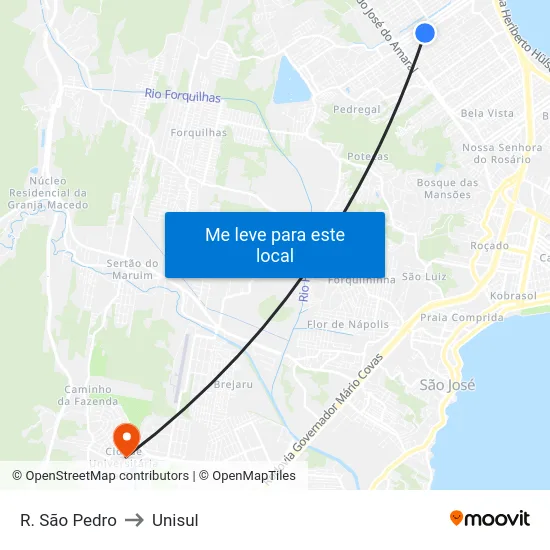 R. São Pedro to Unisul map