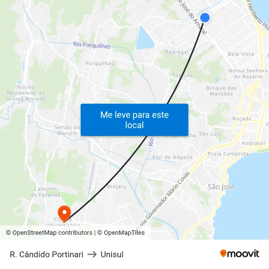 R. Cândido Portinari to Unisul map