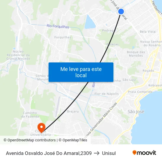 Avenida Osvaldo José Do Amaral,2309 to Unisul map
