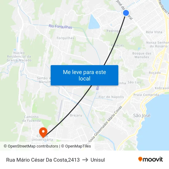 Rua Mário César Da Costa,2413 to Unisul map