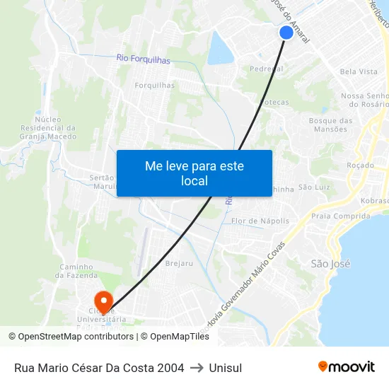 Rua Mario César Da Costa 2004 to Unisul map