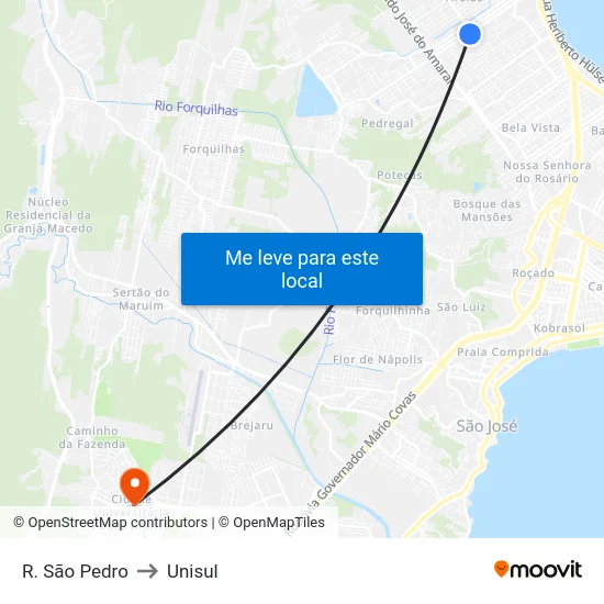 R. São Pedro to Unisul map