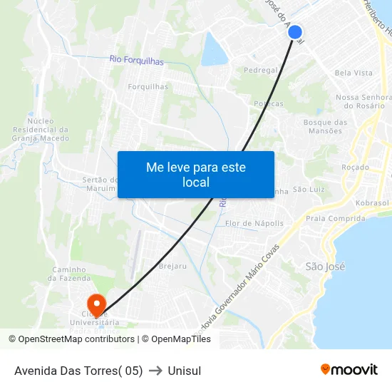 Avenida Das Torres( 05) to Unisul map