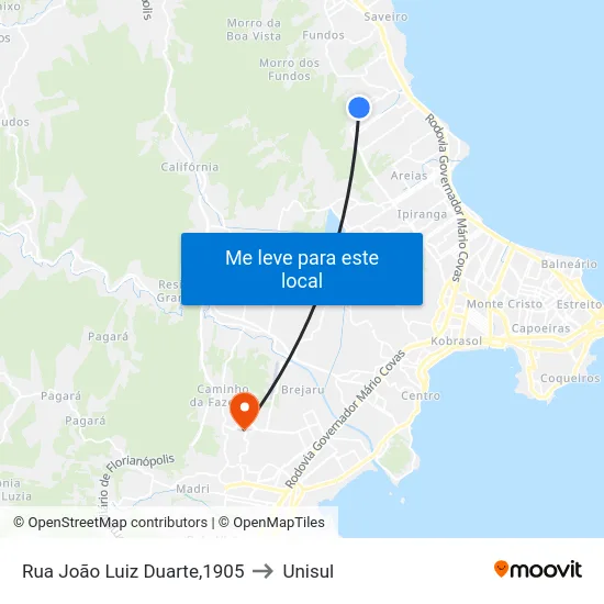 Rua João Luiz Duarte,1905 to Unisul map