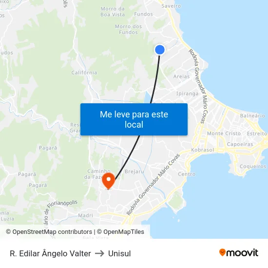 R. Edilar Ângelo Valter to Unisul map