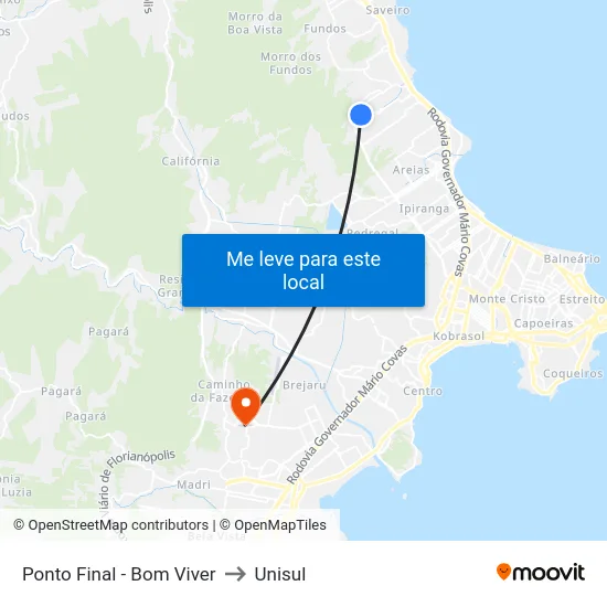 Ponto Final - Bom Viver to Unisul map