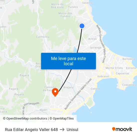 Rua Edilar Angelo Valler 648 to Unisul map