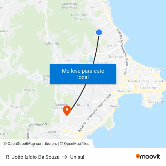R. João Izídio De Souza to Unisul map