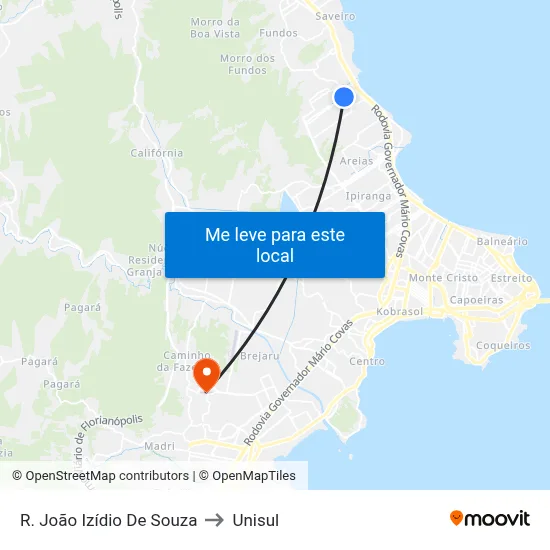 R. João Izídio De Souza to Unisul map