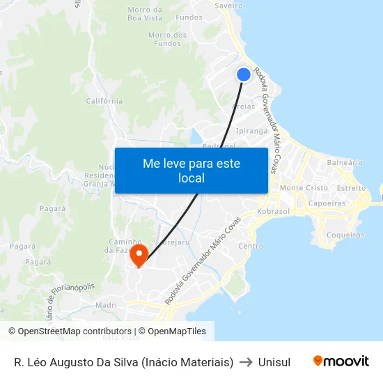 R. Léo Augusto Da Silva (Inácio Materiais) to Unisul map