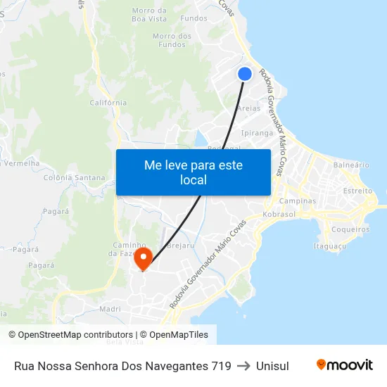 Rua Nossa Senhora Dos Navegantes 719 to Unisul map