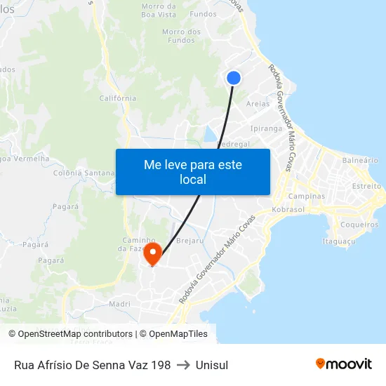Rua Afrísio De Senna Vaz 198 to Unisul map