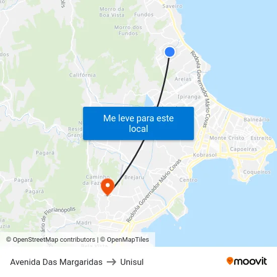 Avenida Das Margaridas to Unisul map
