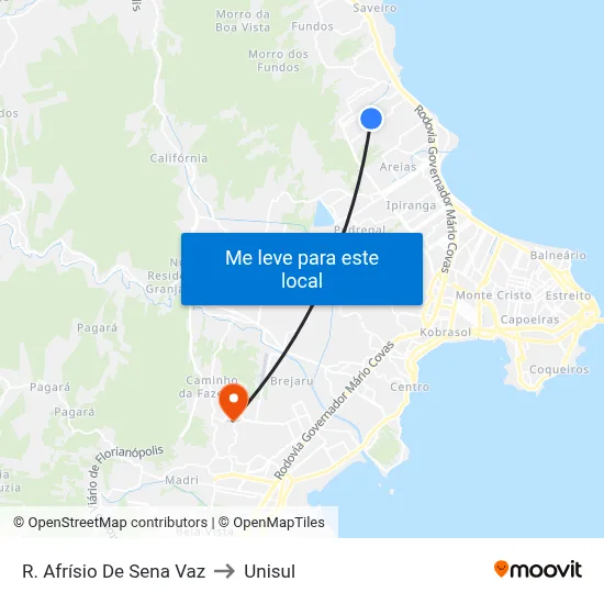 R. Afrísio De Sena Vaz to Unisul map