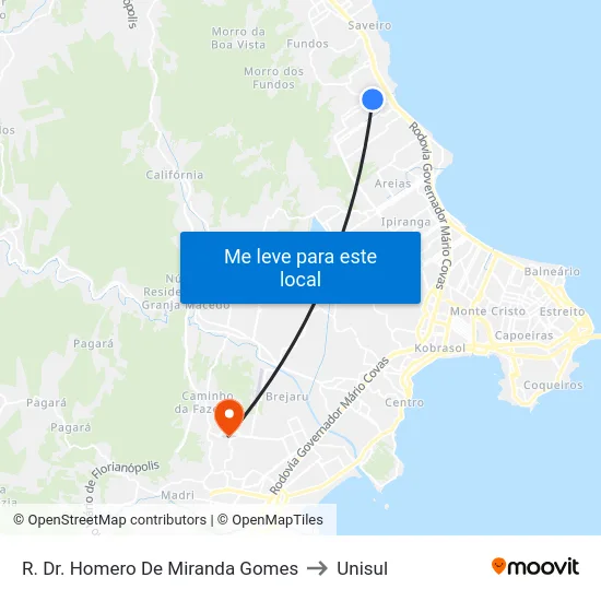 R. Dr. Homero De Miranda Gomes to Unisul map