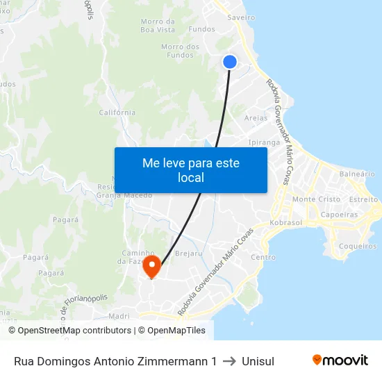Rua Domingos Antonio Zimmermann 1 to Unisul map