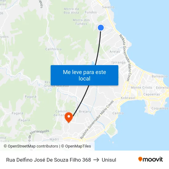 Rua Delfino José De Souza Filho 368 to Unisul map