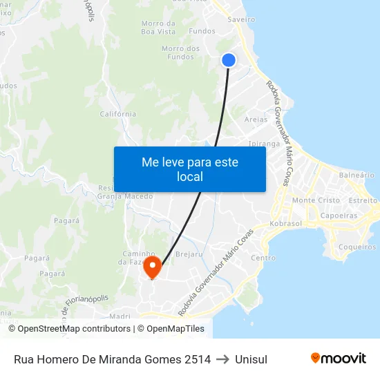 Rua Homero De Miranda Gomes 2514 to Unisul map
