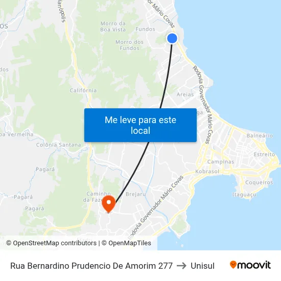 Rua Bernardino Prudencio De Amorim 277 to Unisul map