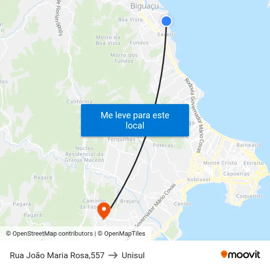 Rua João Maria Rosa,557 to Unisul map