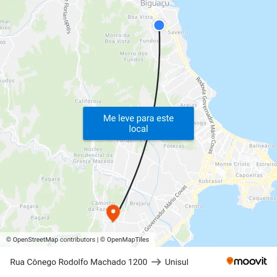 Rua Cônego Rodolfo Machado 1200 to Unisul map
