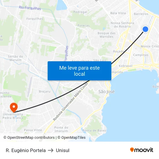 R. Eugênio Portela to Unisul map