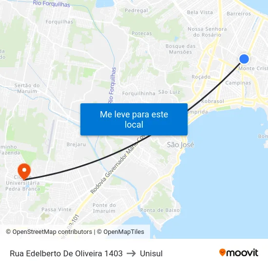 Rua Edelberto De Oliveira 1403 to Unisul map