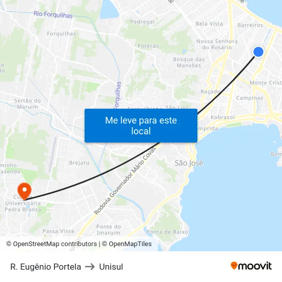 R. Eugênio Portela to Unisul map
