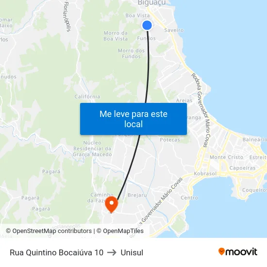 Rua Quintino Bocaiúva 10 to Unisul map