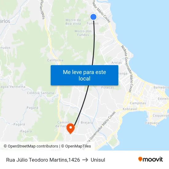 Rua Júlio Teodoro Martins,1426 to Unisul map