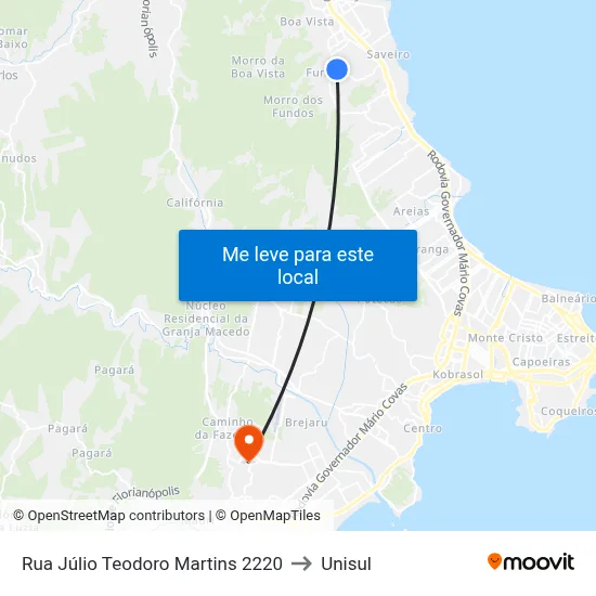 Rua Júlio Teodoro Martins 2220 to Unisul map