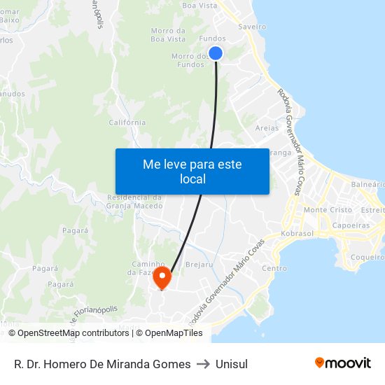 R. Dr. Homero De Miranda Gomes to Unisul map