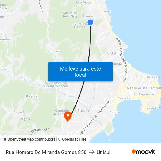Rua Homero De Miranda Gomes 850 to Unisul map